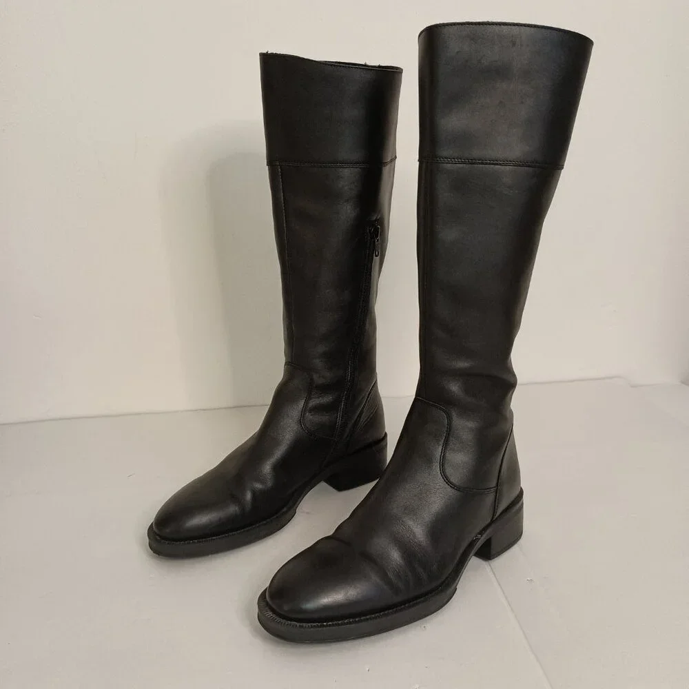 Frau Black Leather Knee High Boots Womens Size 8 - Picture 16 of 16